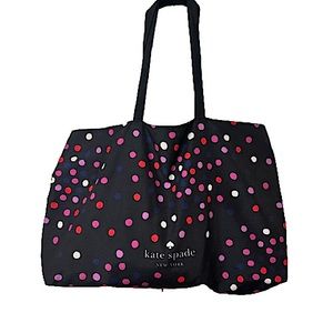 Kate Spade XXL Large Tote Bag Black Pink Polka Dot Canvas